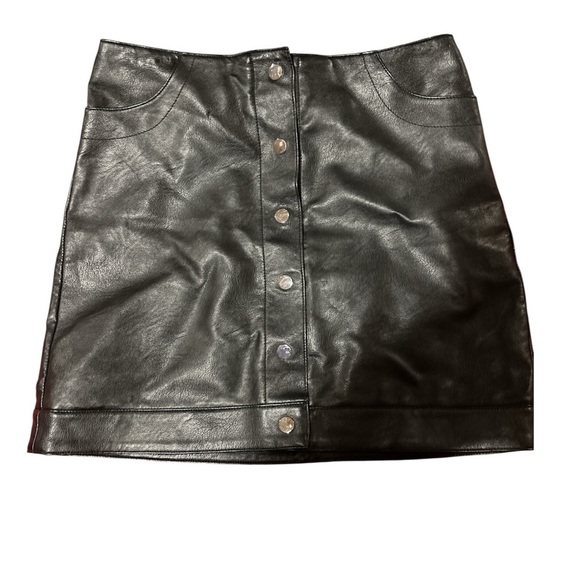 Black Leather Button-Front Skirt - Picture 1 of 5